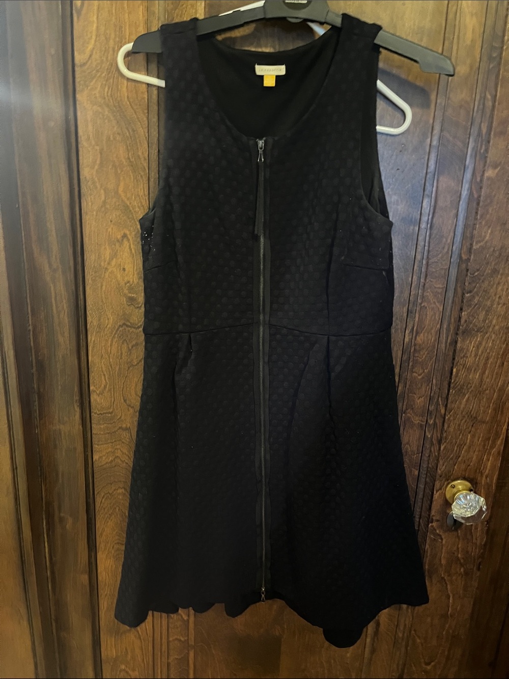 Anthropologie Black Textured Zip-Front Mini Dress